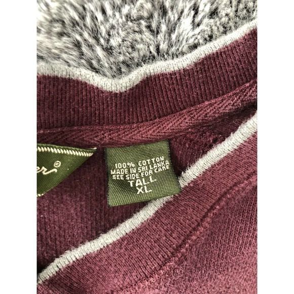 Eddie Bauer Men's Sweater XL TALL Maroon Long Sleeve V Neck Pullover Gray Trim - Picture 5 of 10